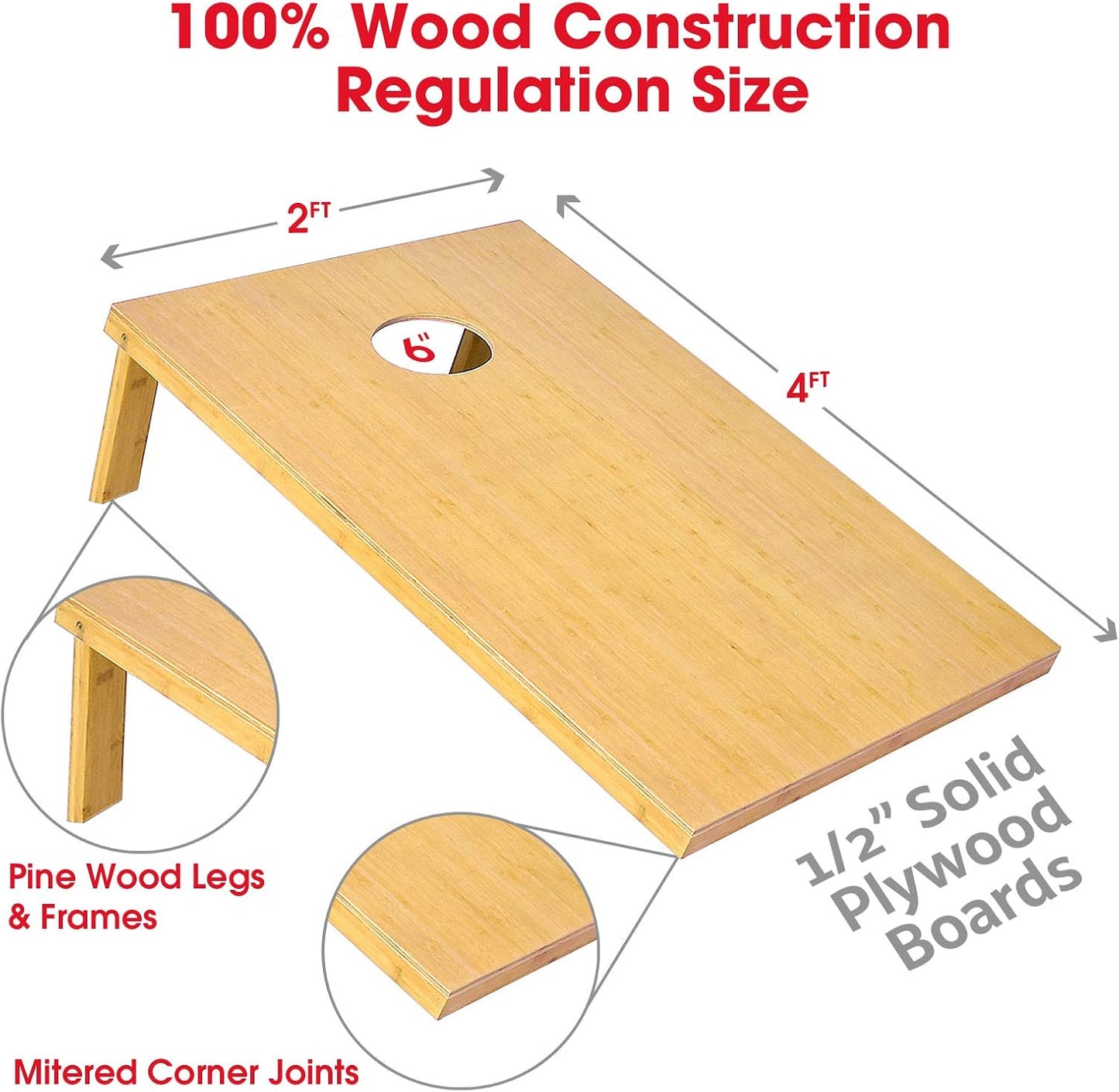 Set Cornhole bambú 8 bolsas frijoles estuche transporte