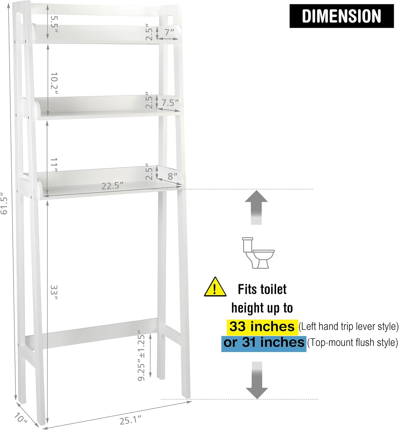 Estante baño 3 niveles sobre inodoro blanco MDF ajustable