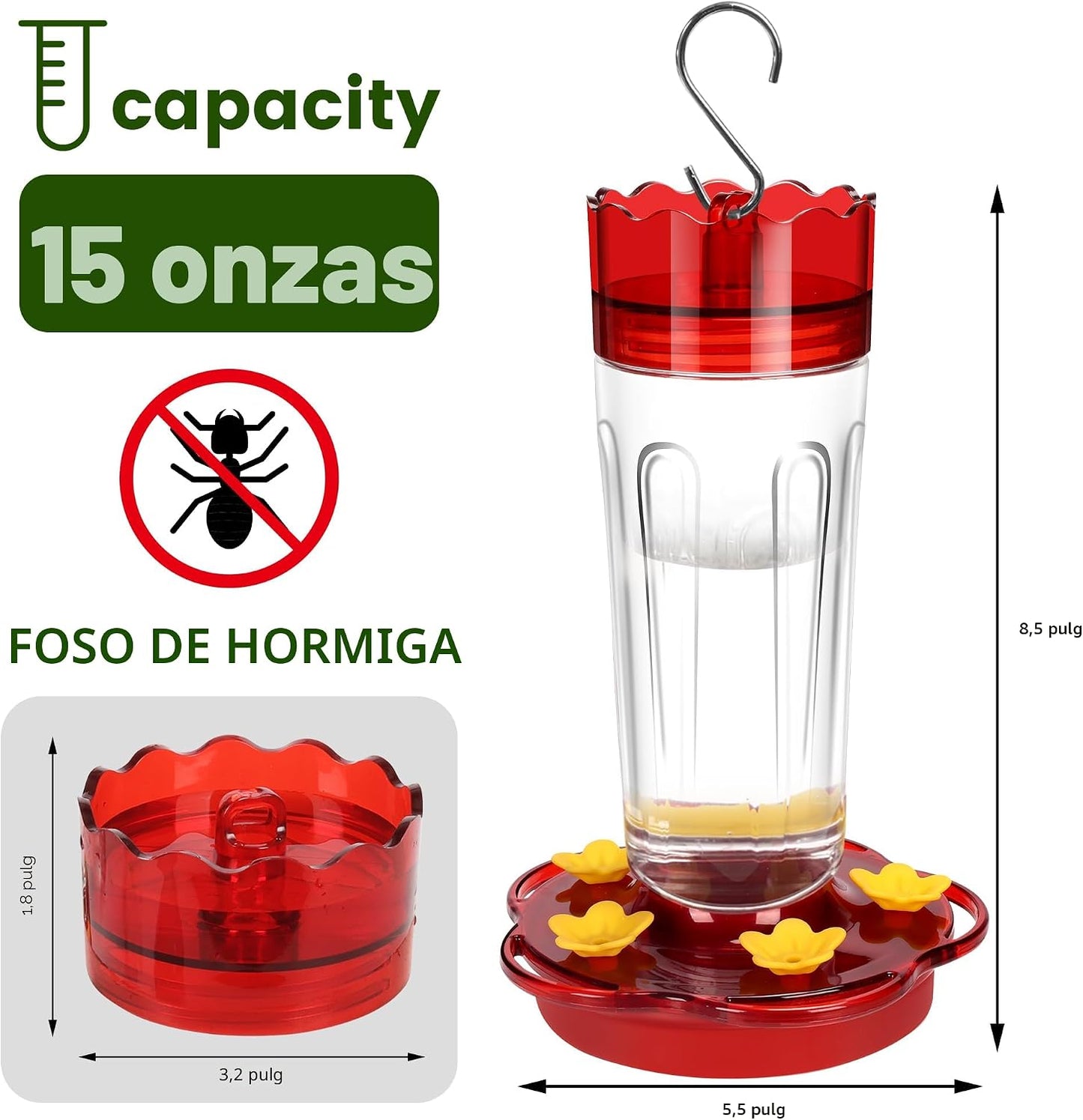 Comederos vidrio colibríes exteriores 15oz 5 puertos pack 2