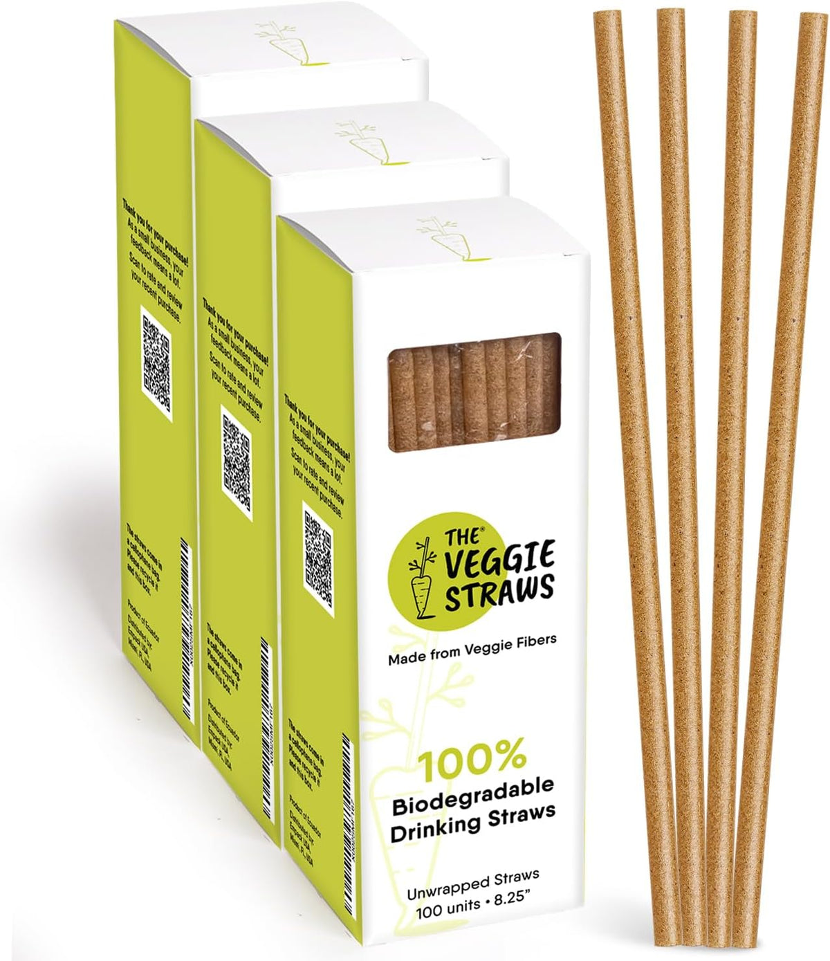 300 Popotes Biodegradables 8.25pulg Fibra Vegetal