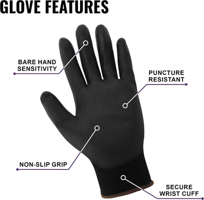 Guantes trabajo poliuretano antiestáticos negros 12 pares