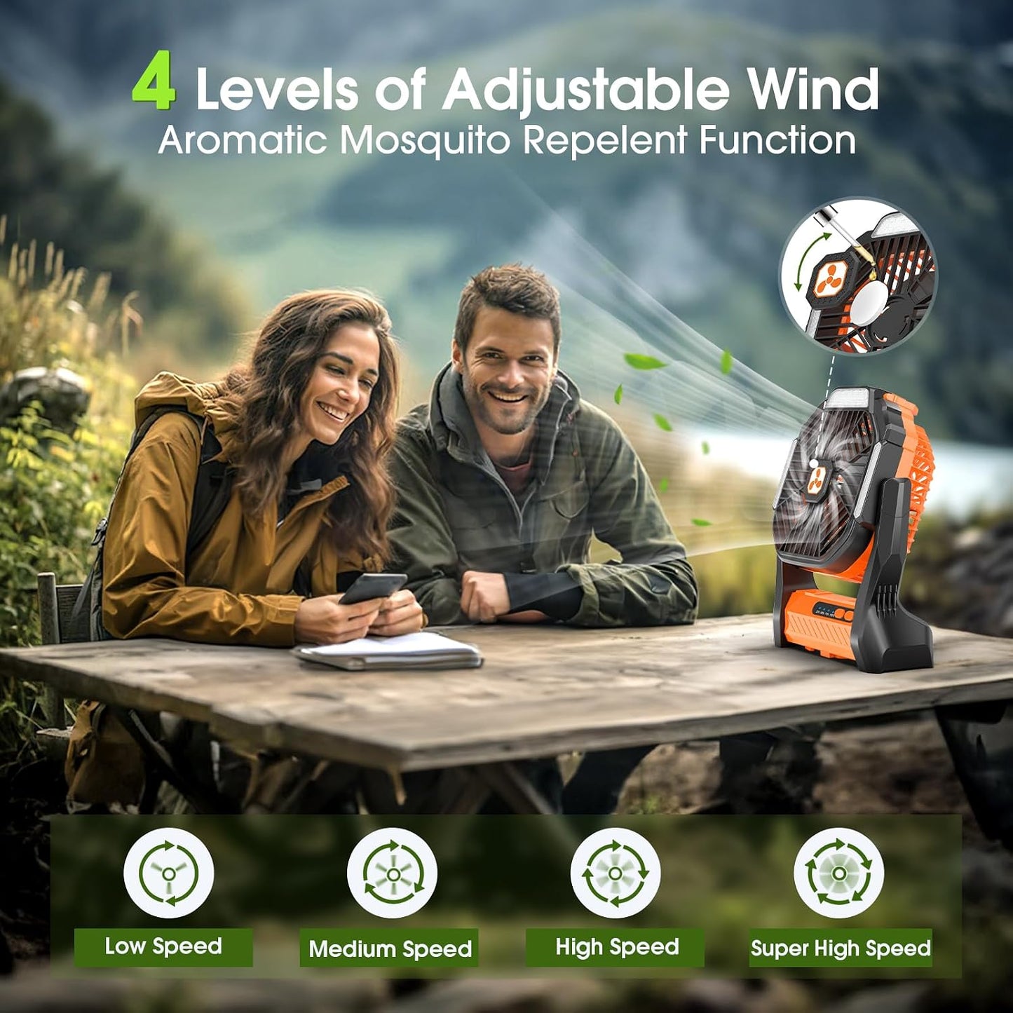 Ventilador recargable 20000mAh USB C con linterna LED
