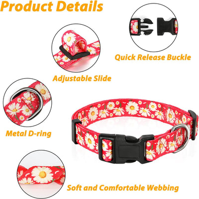 Collar perro ajustable con estampado floral rojo margarita