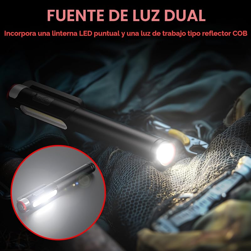 Linterna magnética COB para bolígrafo 800 lúmenes 6 modos