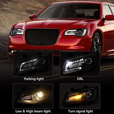 Faros halógenos Chrysler 300 bisel negro LH