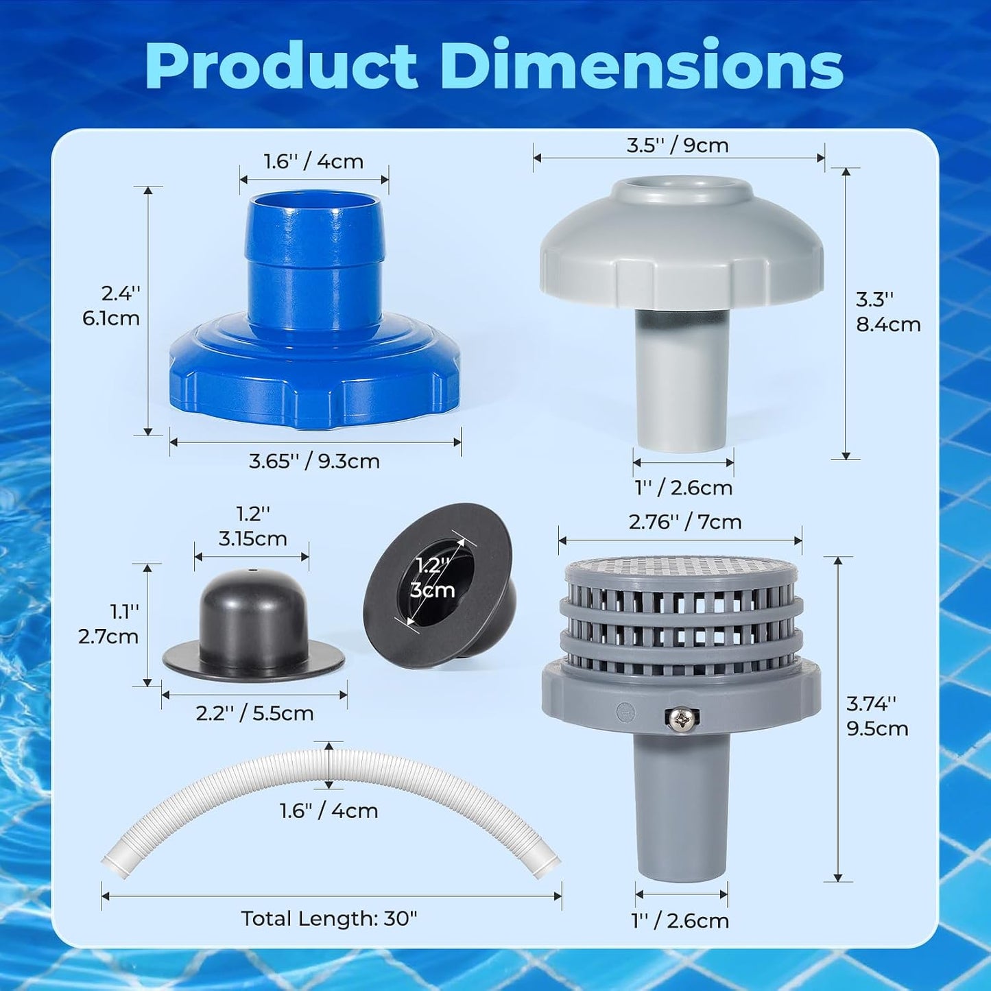 8 Pzas Kit Conectores Chorro Agua Piscina Sobre Suelo