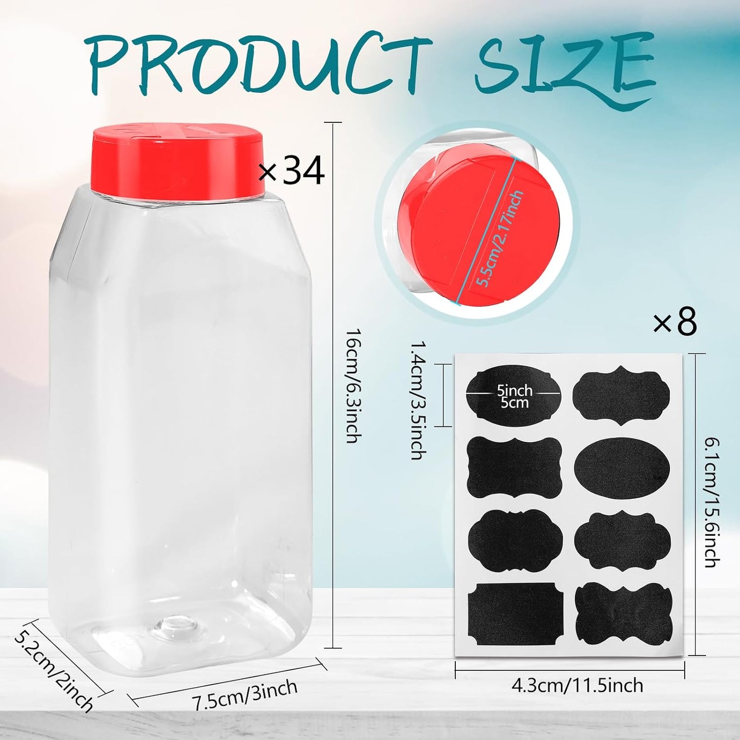 34 Pzas Tarros Plástico 16oz Especias con Tapa Reutiliz.