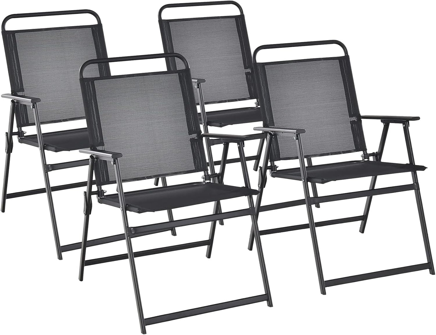 Set 4 sillas plegables exteriores con reposabrazos negro