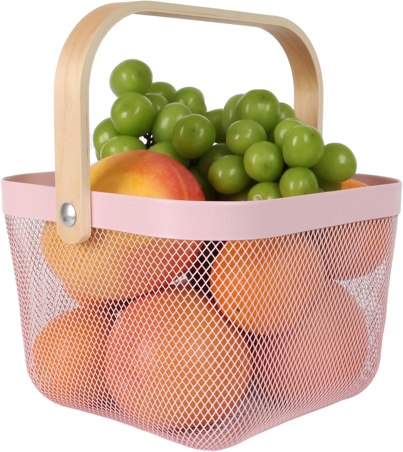 Cesta malla acero mango madera colgante jardín cocina baño