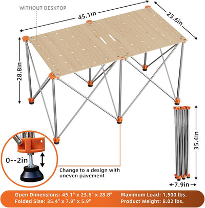 Soporte trabajo plegable 2x4ft 2500lb patas gruesas acero