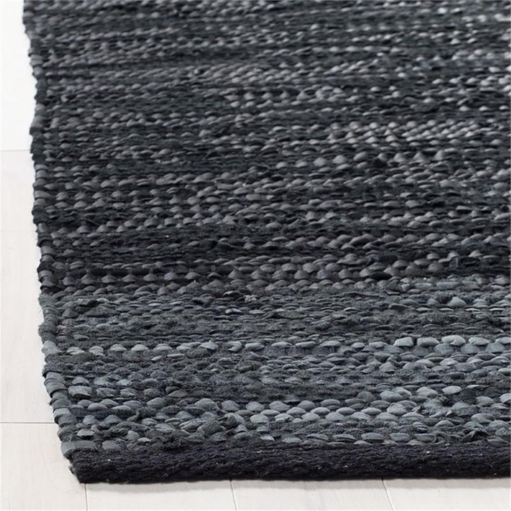 Alfombra pasillo 2'3"x6' cuero y algodón negro y gris