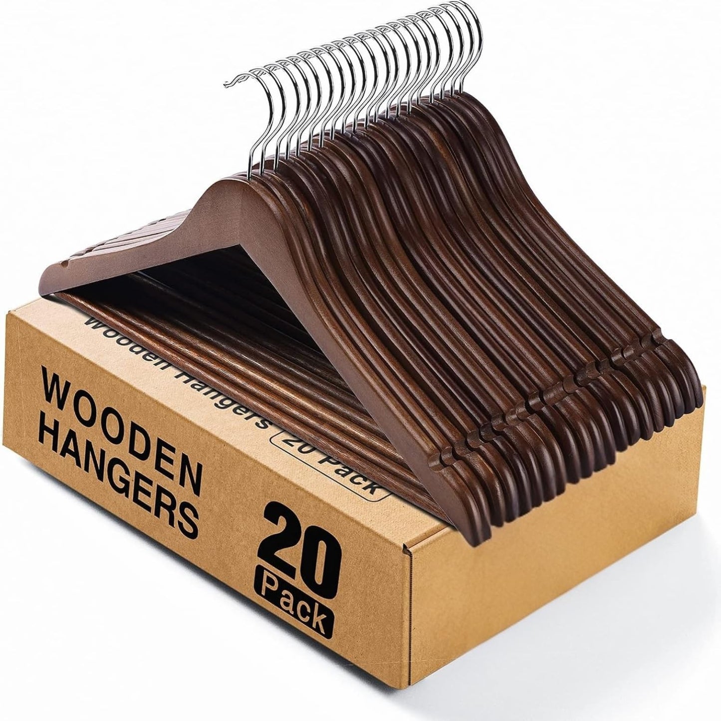 Perchas bambú ergonómicas con gancho giratorio marrón 20pzas