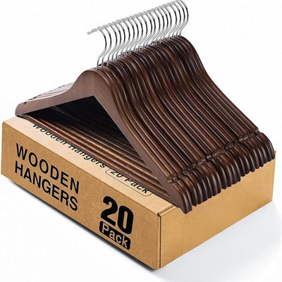 Perchas bambú ergonómicas con gancho giratorio marrón 20pzas