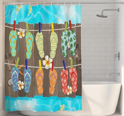 Cortina ducha verano chancletas impermeables 72x72pulg