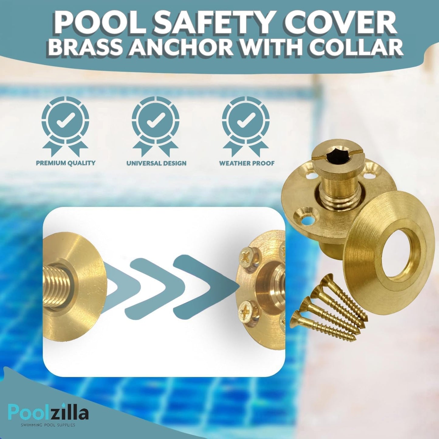 Cubierta seguridad piscina anclaje latón 5 pzas
