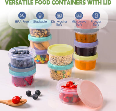 24 Pzas Contenedores 8oz Plástico con Tapas para Congelador