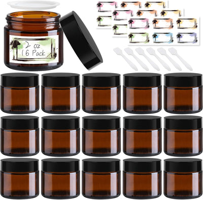 16 Pzas Frascos Vidrio Ámbar 2oz con Tapas Recargables Maquillaje