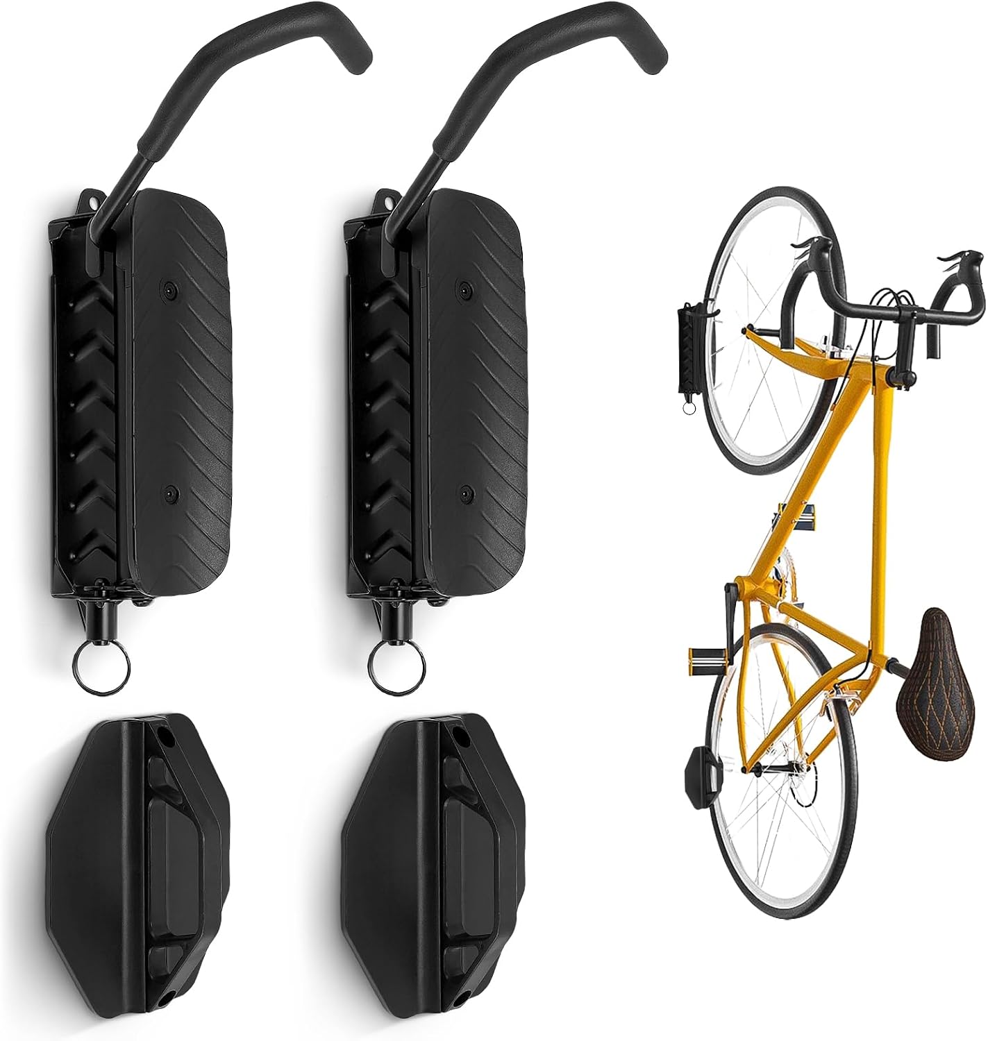 Soporte pared bicicleta ganchos verticales negro pack 2