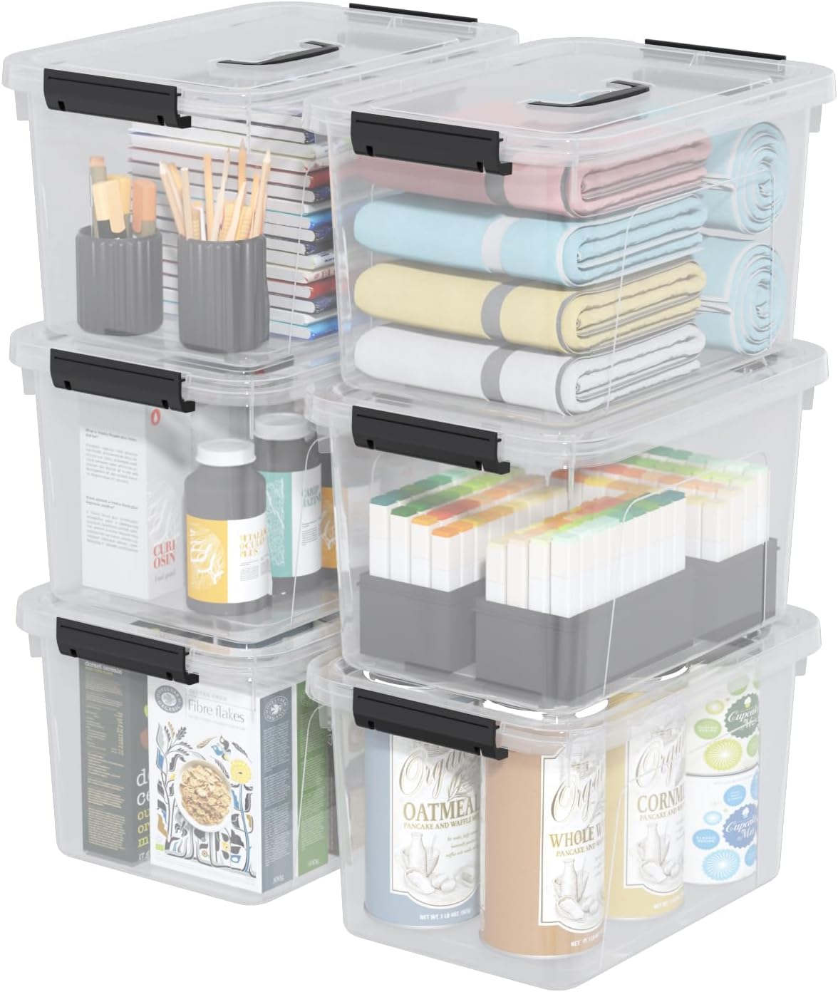 6 Cajas Plástico Transparente 6qt con Asas