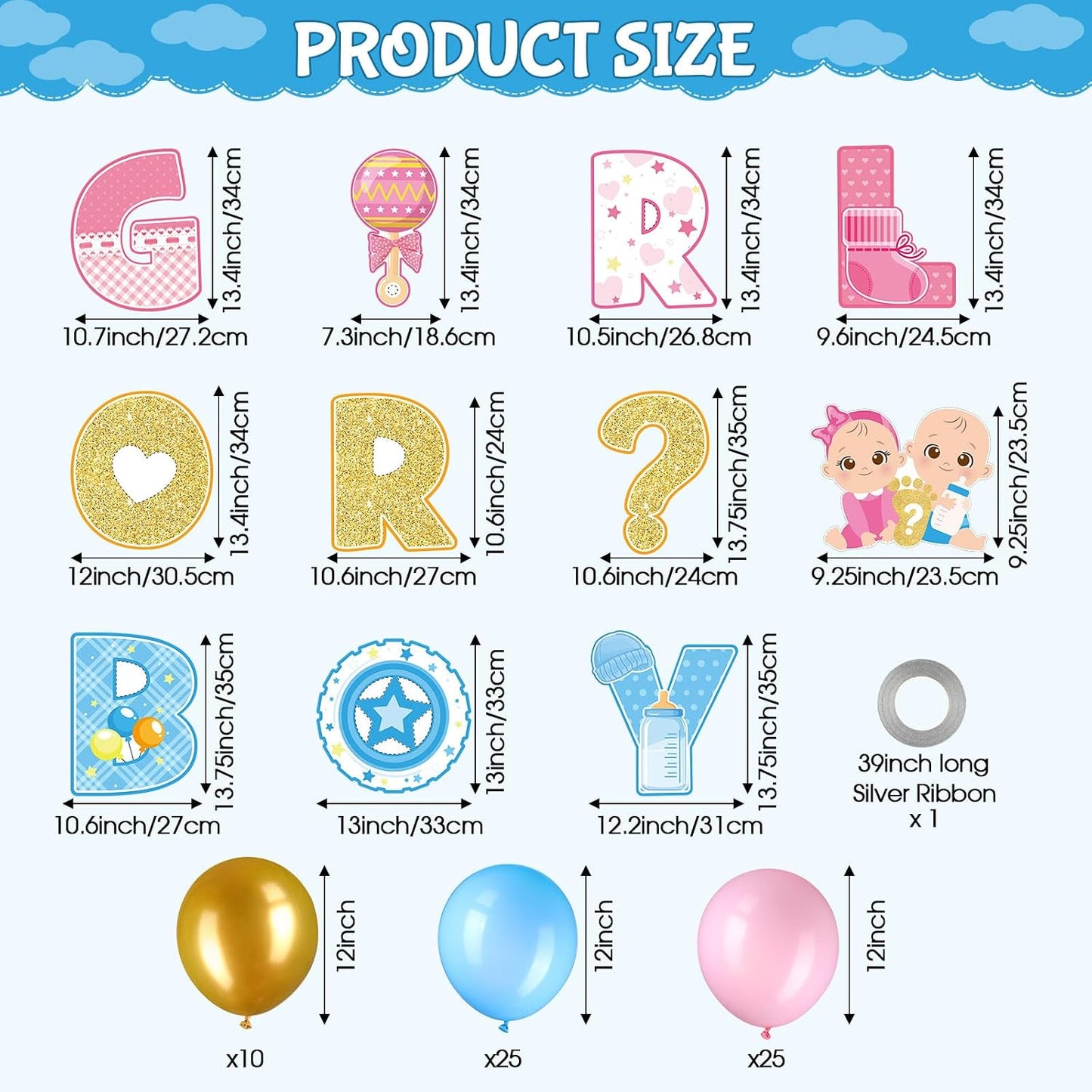 71 Pzas Decoración Baby Shower con Letras y Globos
