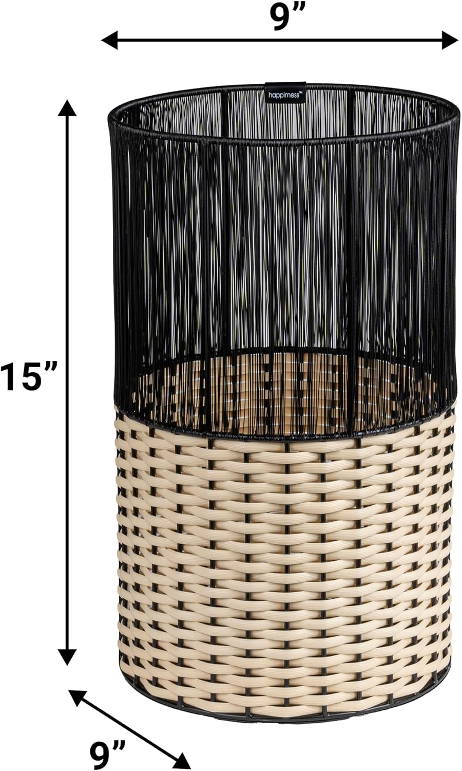 Cesta basura mimbre 4.13gal 15" negro crema