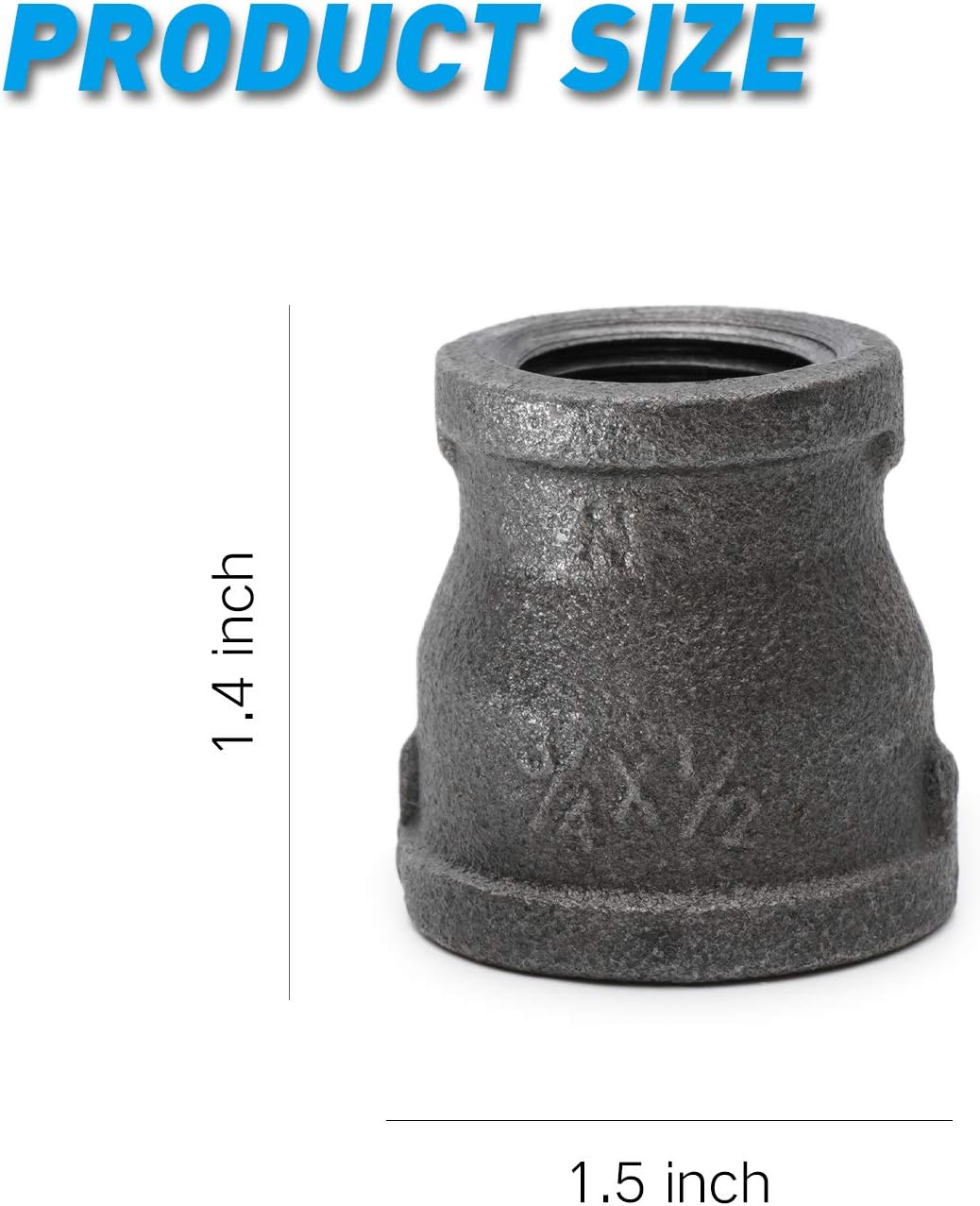 Acoplamiento reductor 1/2x3/4 pulg hierro maleable vintage
