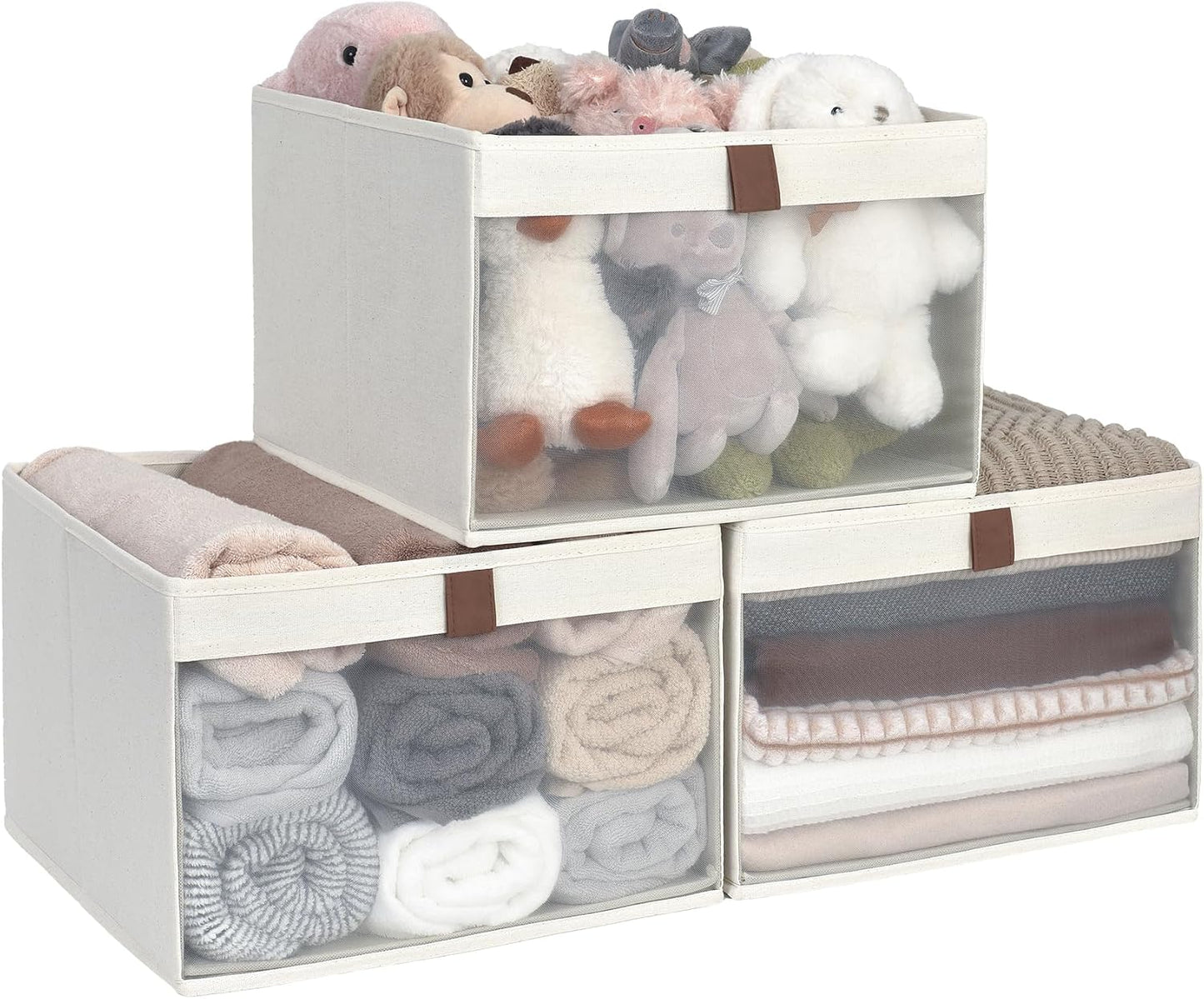 Cesta almacenamiento armario extra grande con ventana beige