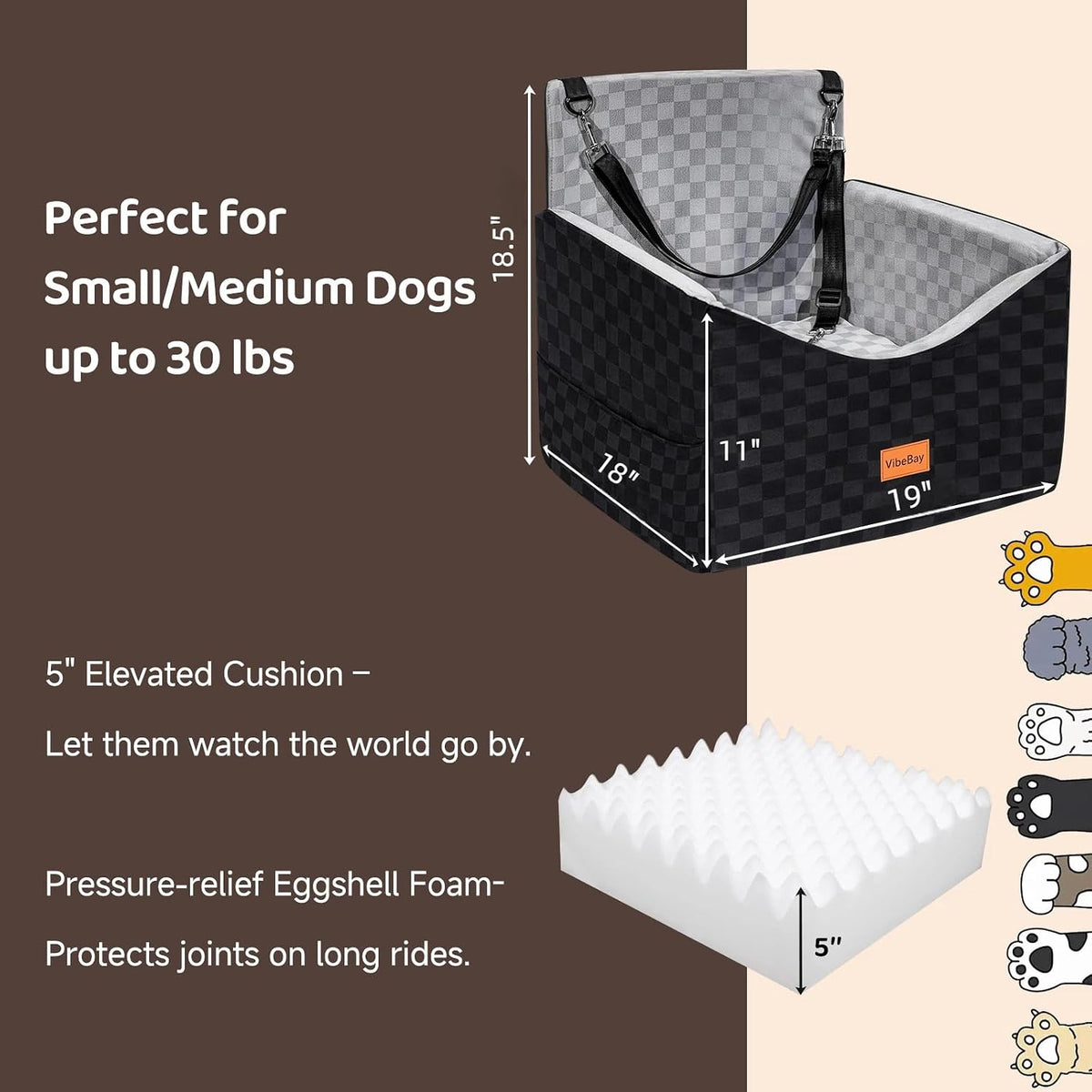 Asiento elevado perro 35lb espuma viscoelástica lavable