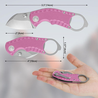 Cuchillo EDC plegable 4" acero 8Cr13MoV mango G10 rosa