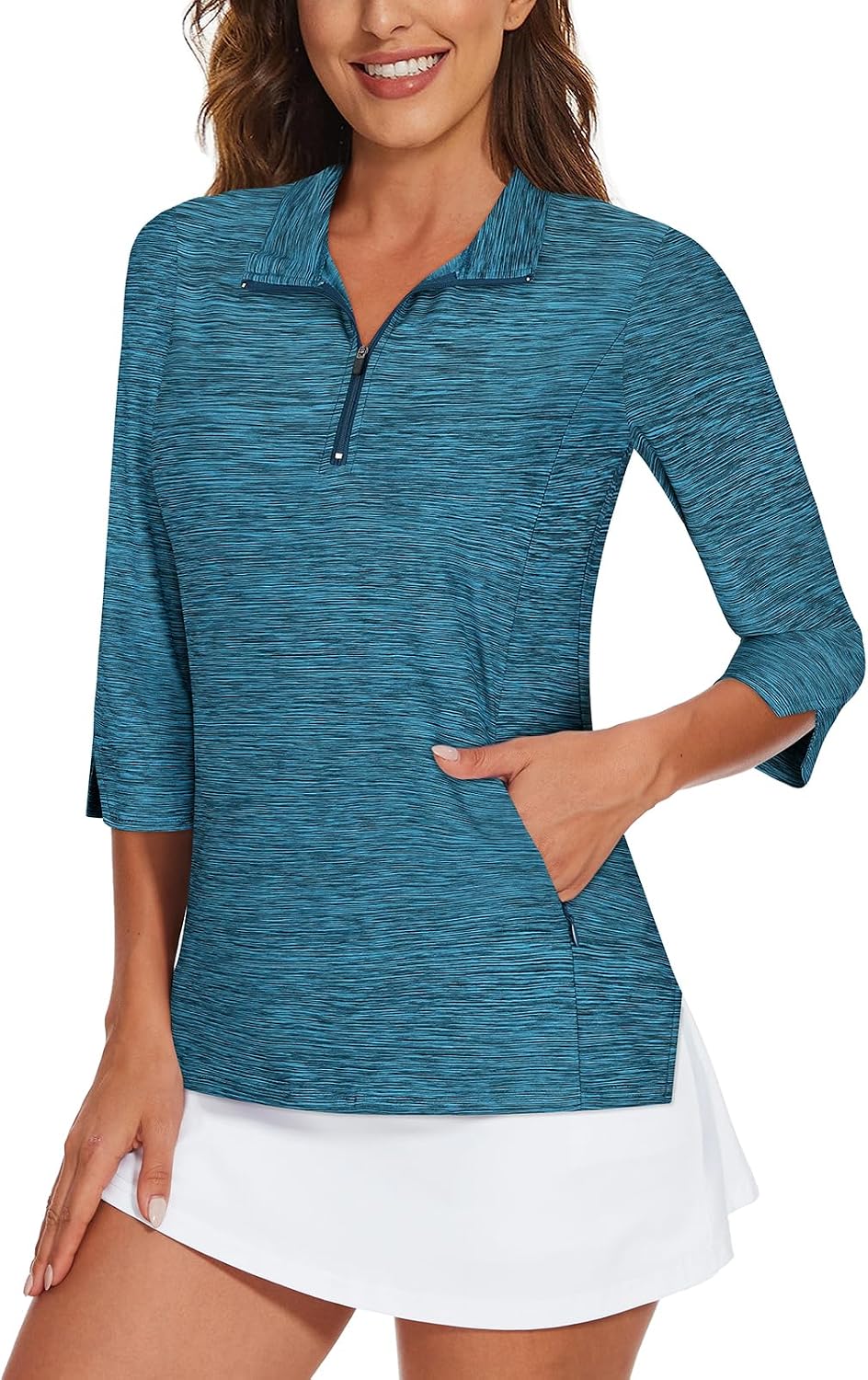 Camisa golf mujer manga 3/4 cierre cremallera bolsillos