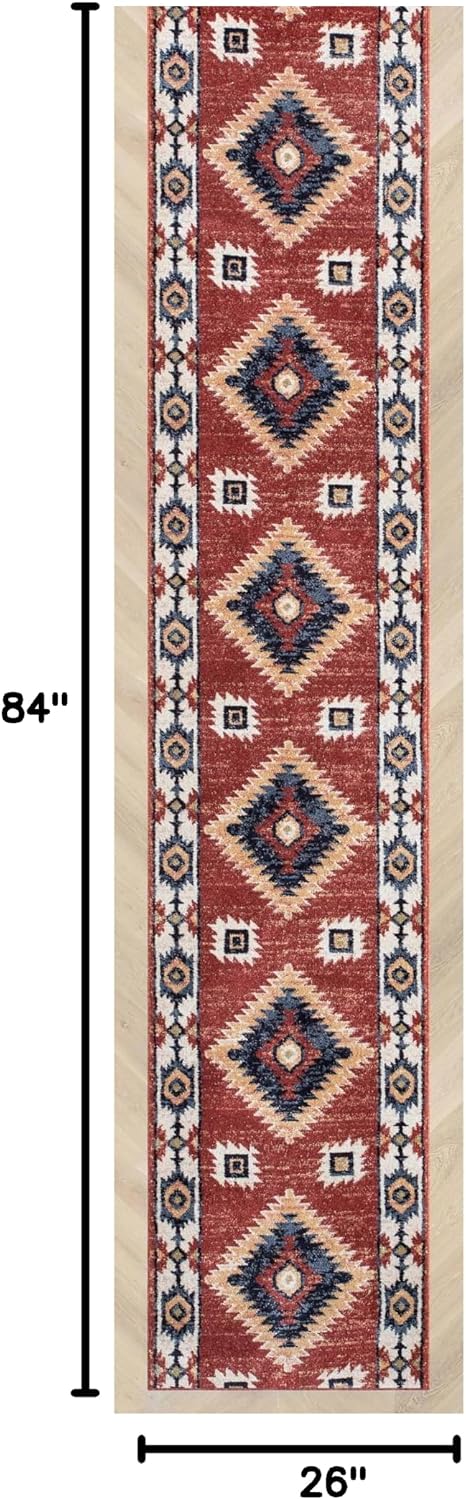 Alfombra pasillo escalera 26pulg x 7ft rojo tradicional