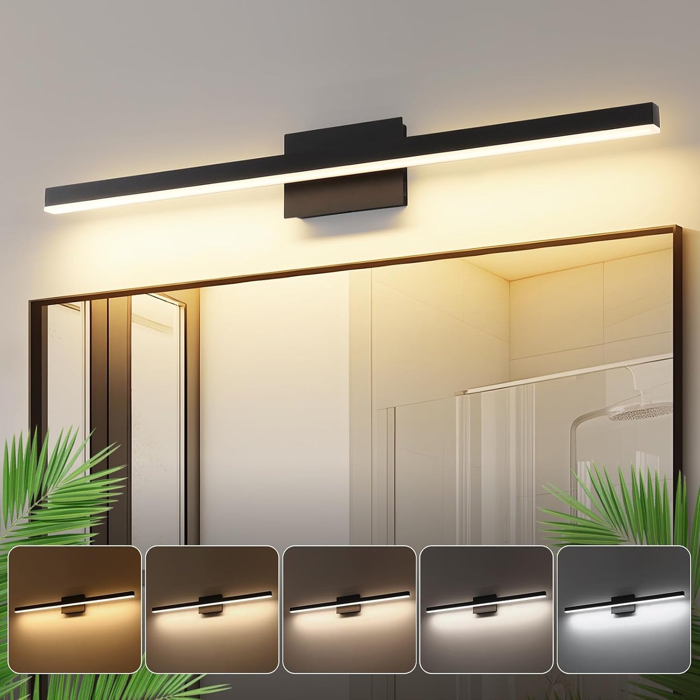 Luz tocad. baño negra 39.37pulg LED ETL certificada