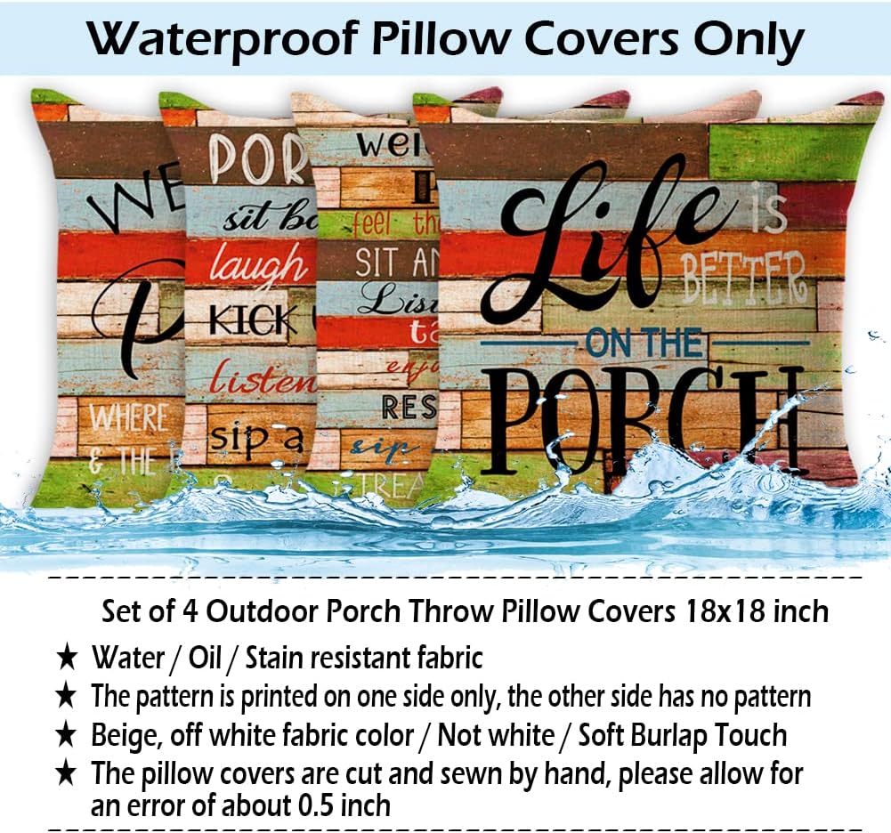 4 Fundas Almohada Impermeables para Porche 18x18"