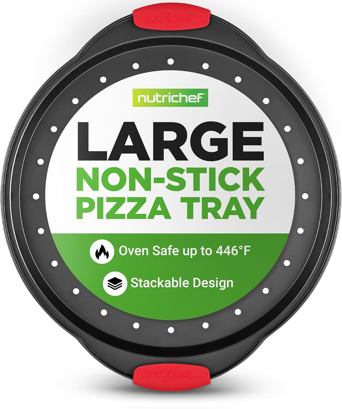 Bandeja pizza antiadherente 13pulg acero carbono con asas silicona