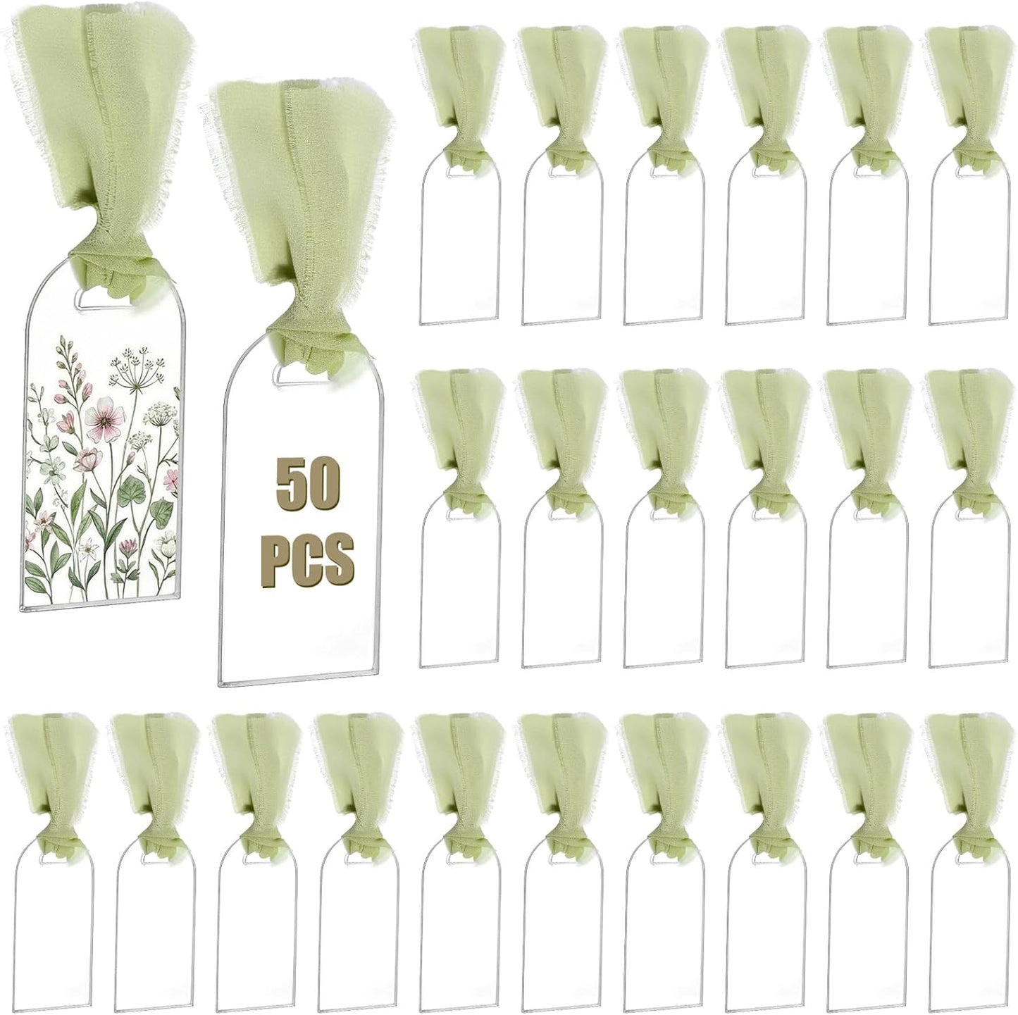 50 Tarjetas Acrílicas Transparentes con Cinta Verde