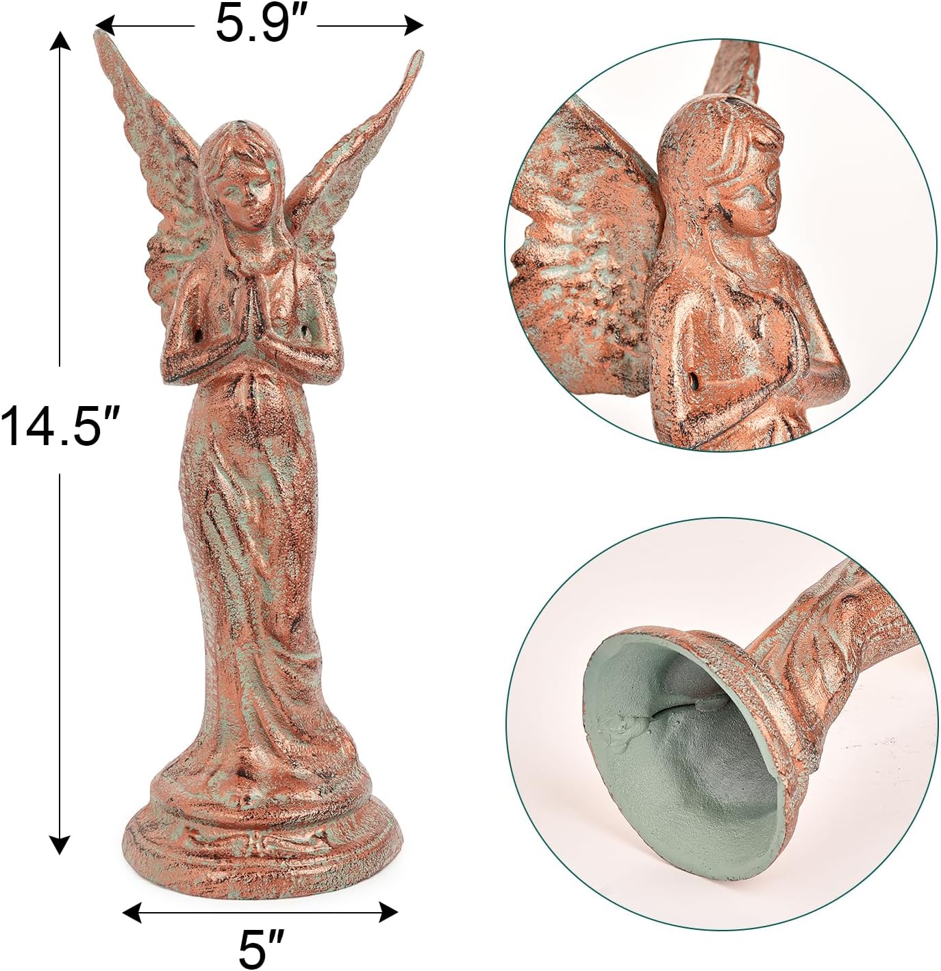 Estatua ángel rezando hierro fundido jardín 14.7pulg