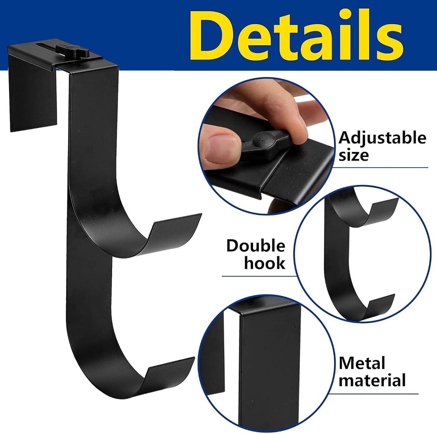 4 Ganchos Ajustables para Valla Piscina Negro Resistente