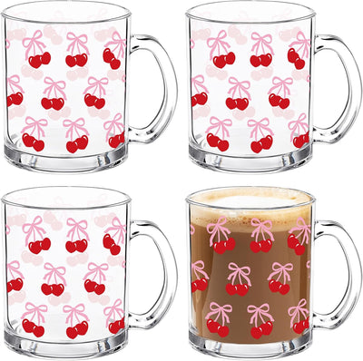 4 Pzas Tazas Vidrio Arco Rosa Cereza Asa Coquette
