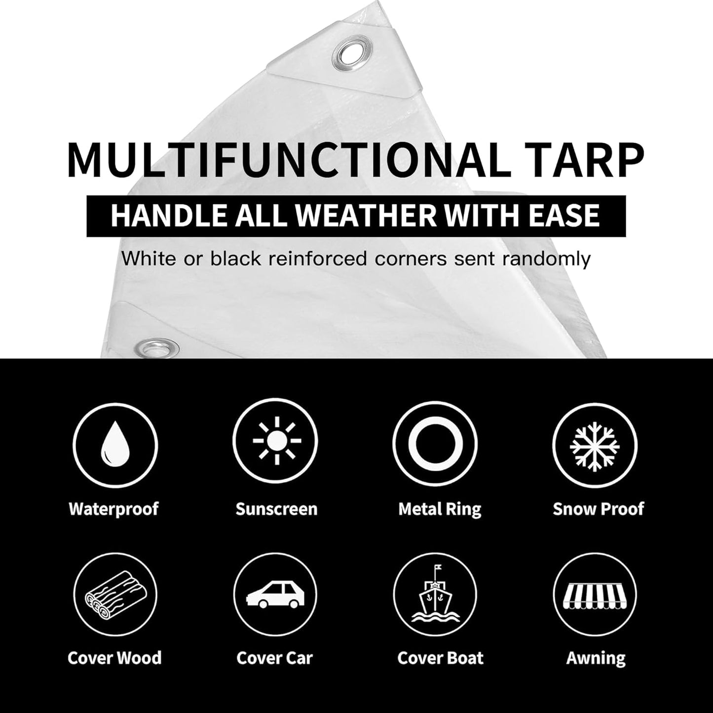 Lona blanca impermeable 6x20ft 7.5mil resistente UV y nieve