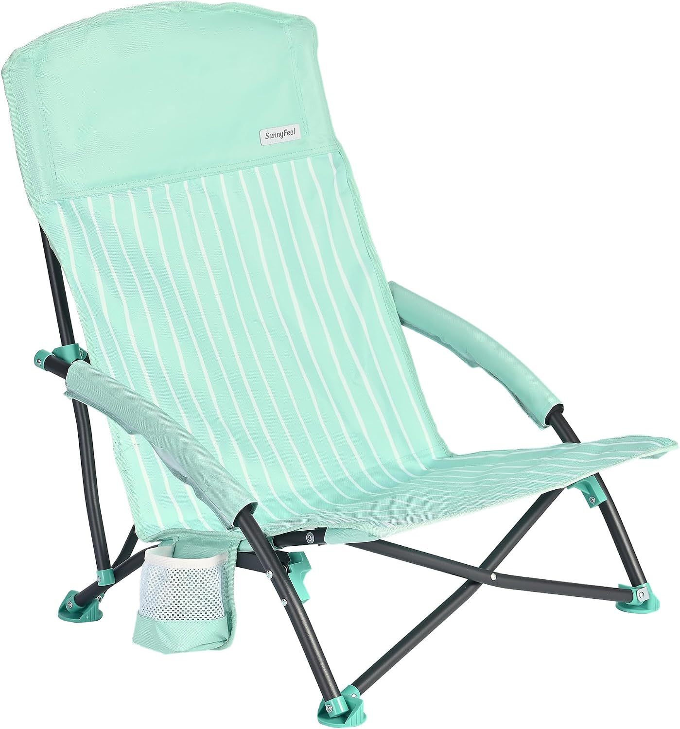 Silla playa plegable con reposabrazos y soporte taza