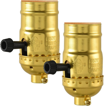 2 Pzas Enchufe Lámpara E26 Cert UL Base Roscada Dorado