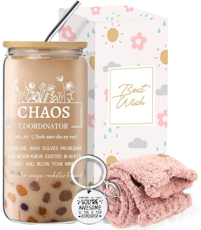 Taza de café de vidrio para mujer con tapa y popote