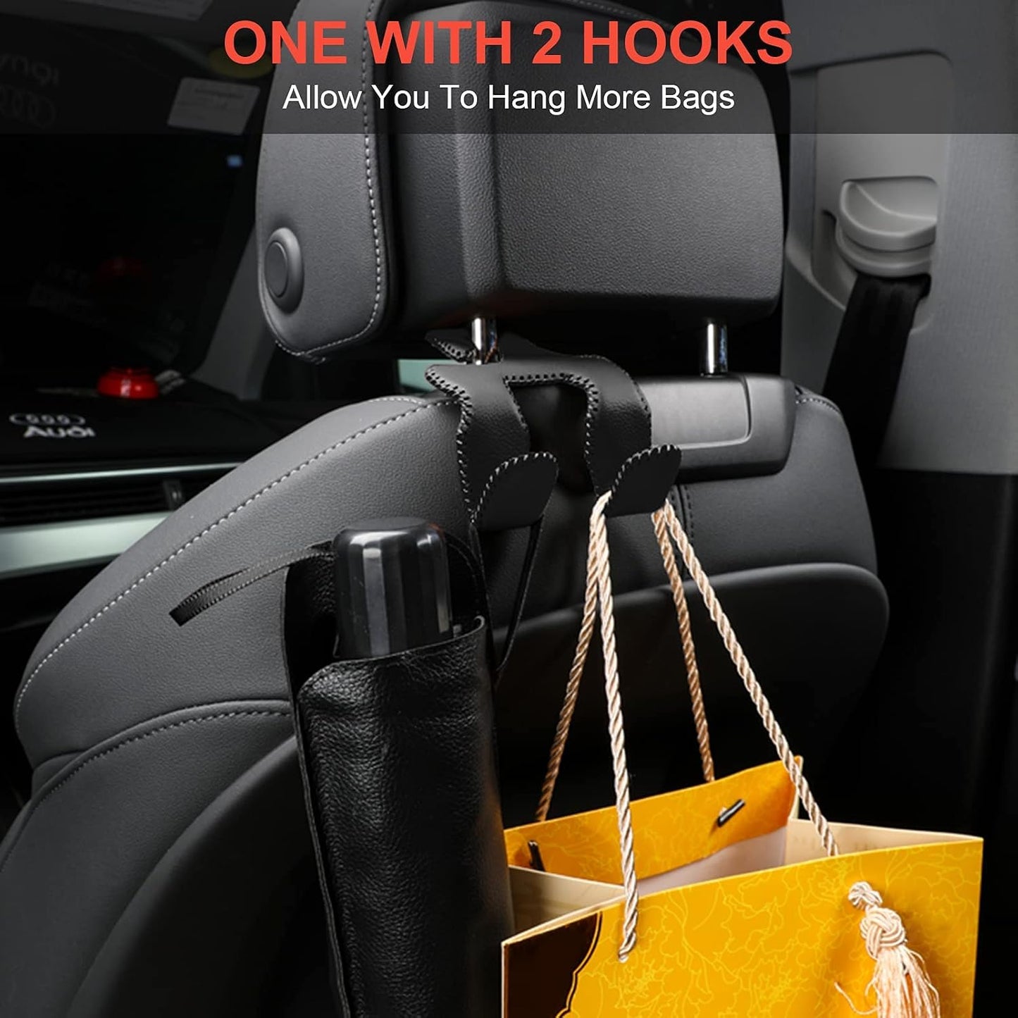 Gancho para bolso auto 2en1 soporte cuero beige