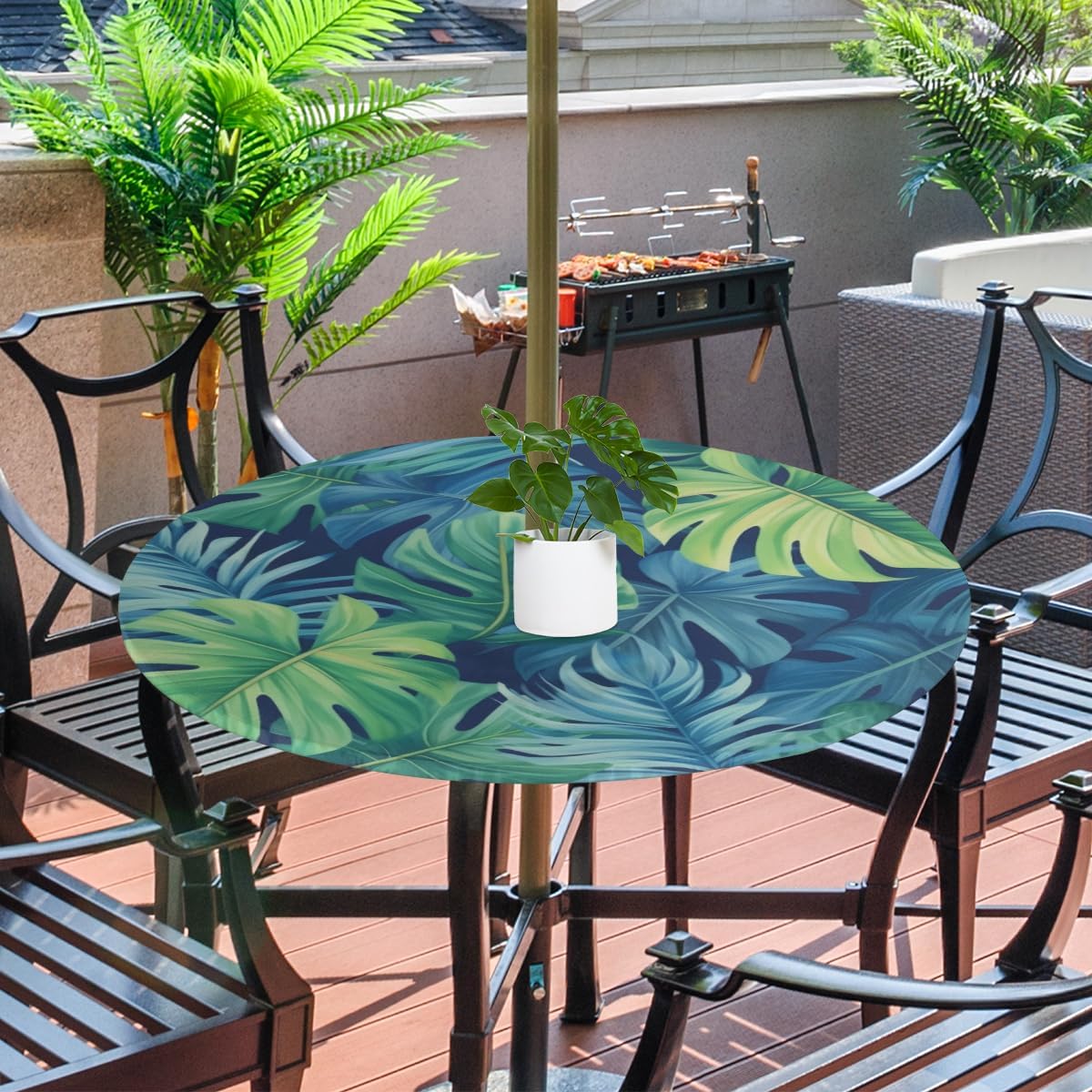 Mantel redondo exterior con agujero paraguas ajustable