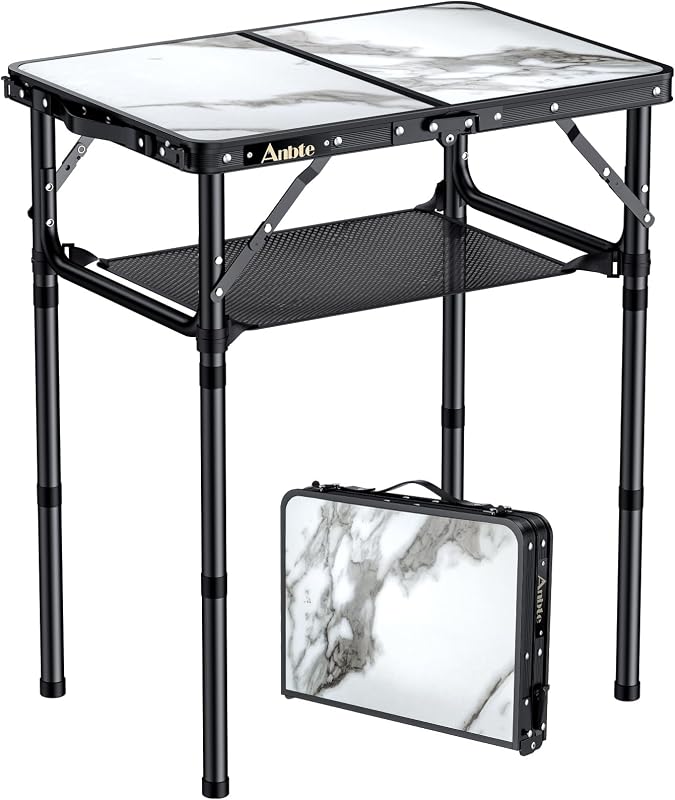 Mesa plegable aluminio con red 27.5" 3 alturas viaje