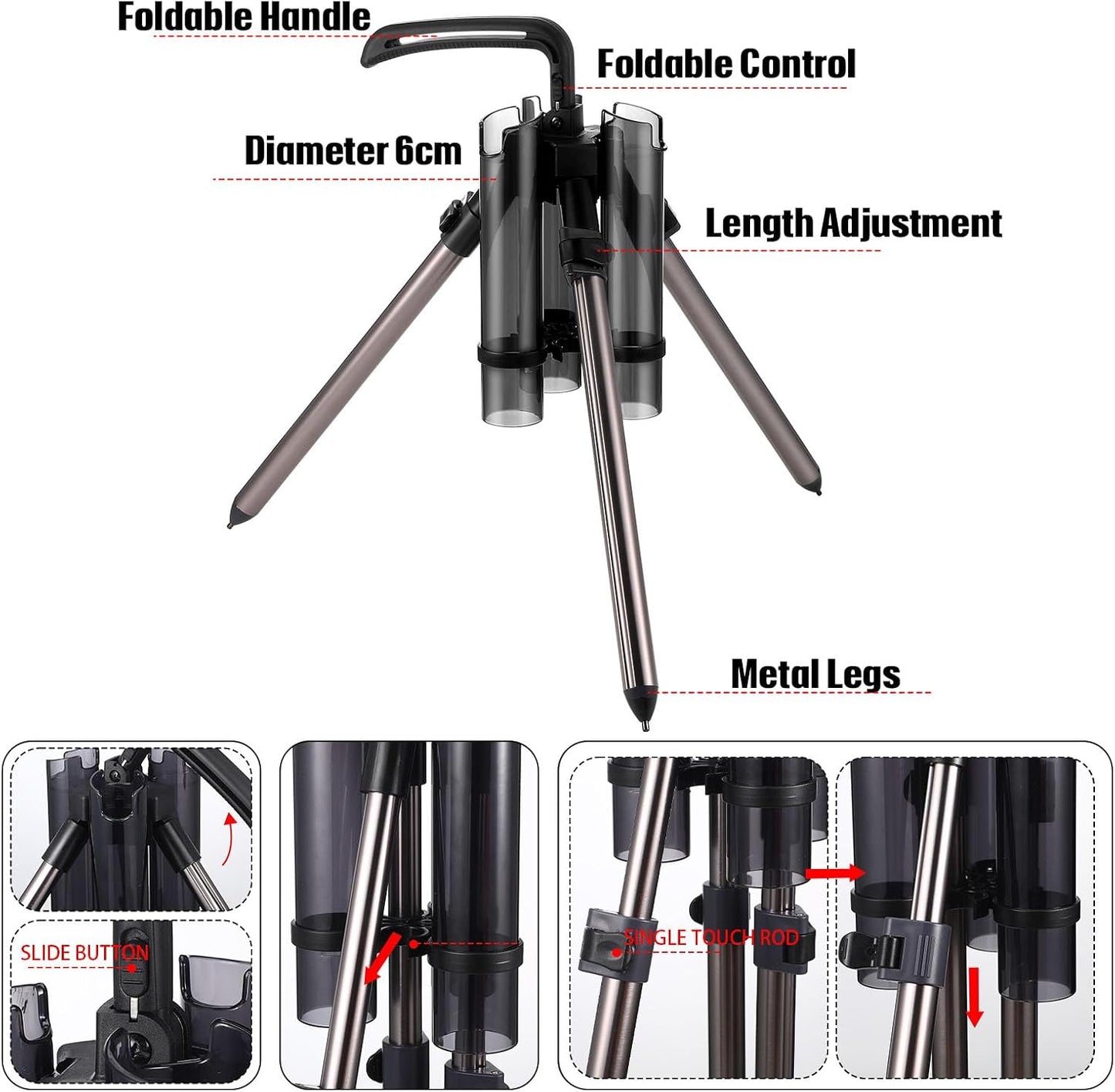 Soporte plegable para 3 cañas de pescar vertical portátil