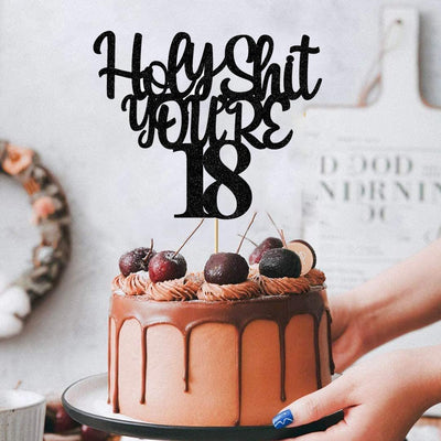 Decoración tarta cumpleaños 18 purpurina negra doble cara