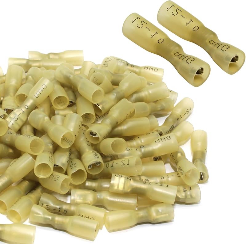 100 Conectores Pala Hembra Termorretráctiles 12-10 AWG Amarillo