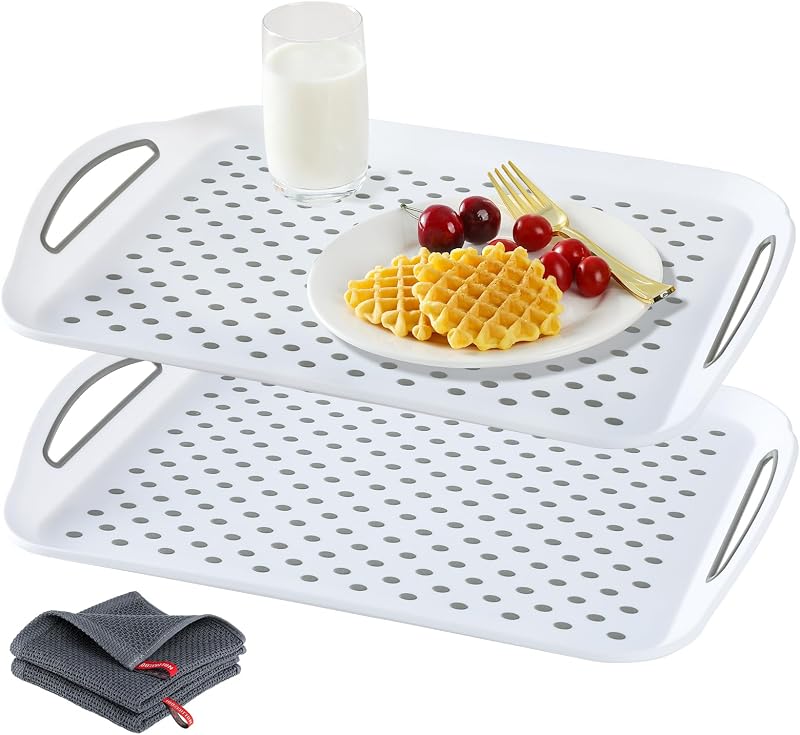 Bandeja antiderrap con asas para servir 2 pzas color blanco