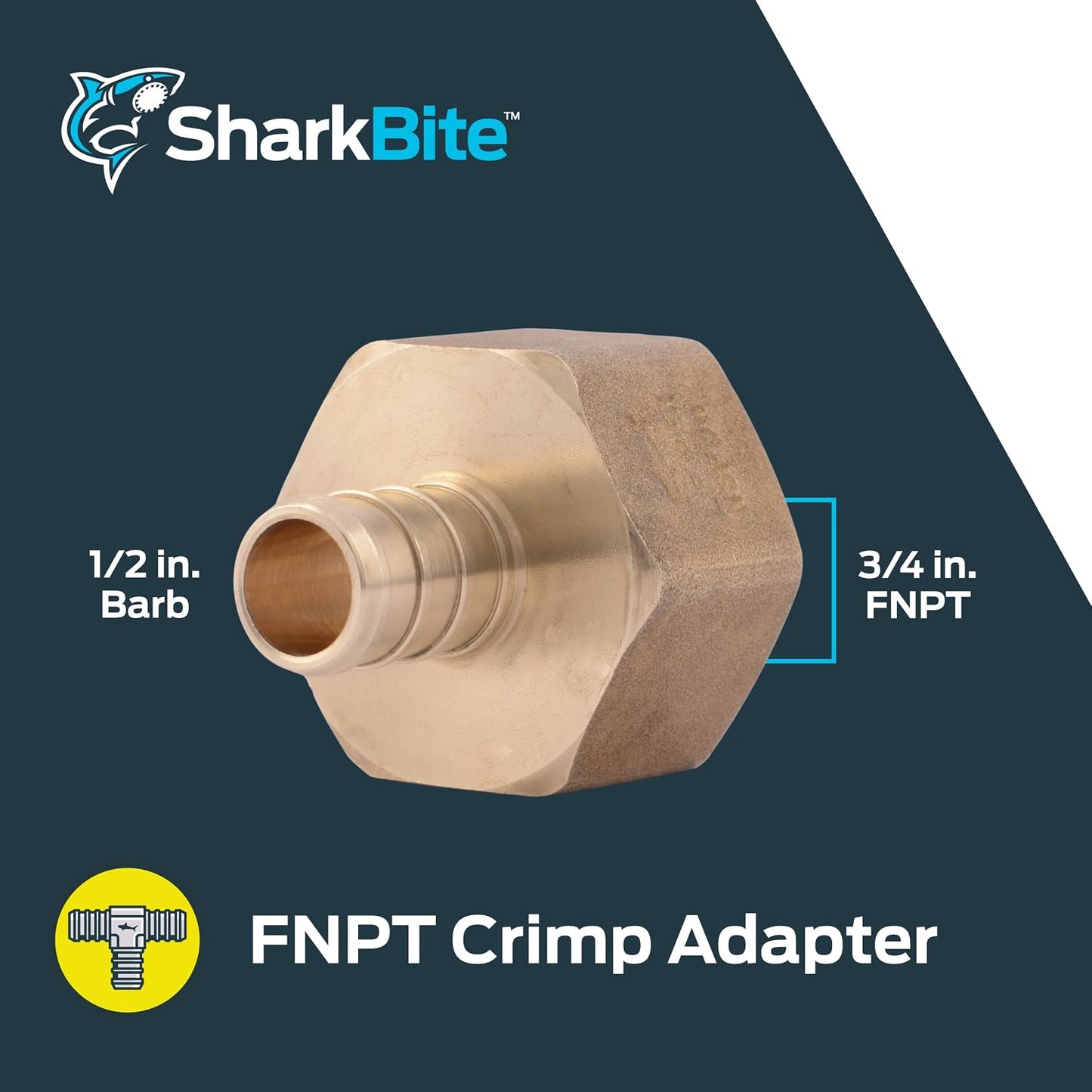 Adaptador crimpado 1/2x3/4 pulg latón PEX cobre